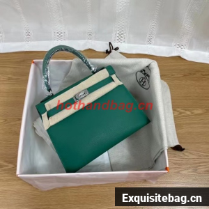 Hermes Kelly 25cm Shoulder Bags Epsom KL2755 Lake green&silver-Tone Metal