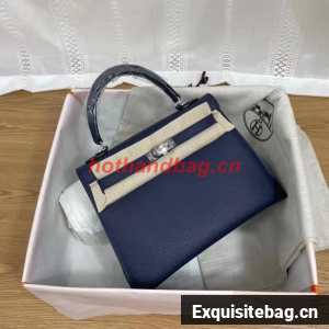 Hermes Kelly 25cm Shoulder Bags Epsom KL2755 Royal blue&silver-Tone Metal