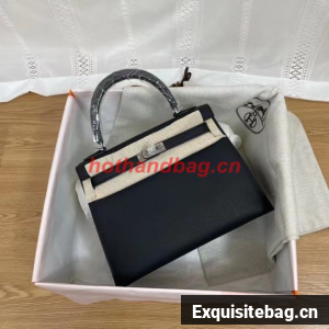 Hermes Kelly 25cm Shoulder Bags Epsom KL2755 black&silver-Tone Metal