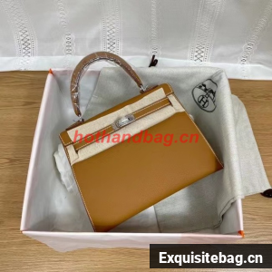 Hermes Kelly 25cm Shoulder Bags Epsom KL2755 brown&silver-Tone Metal