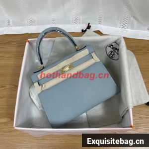 Hermes Kelly 25cm Shoulder Bags Epsom KL2755 light blue&gold-Tone Metal