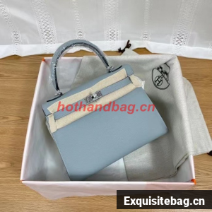 Hermes Kelly 25cm Shoulder Bags Epsom KL2755 light blue&silver-Tone Metal