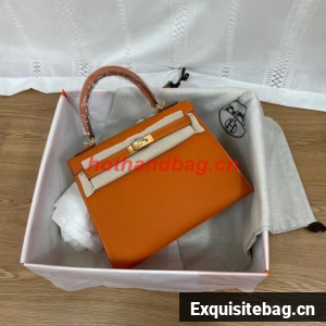 Hermes Kelly 25cm Shoulder Bags Epsom KL2755 orange&gold-Tone Metal