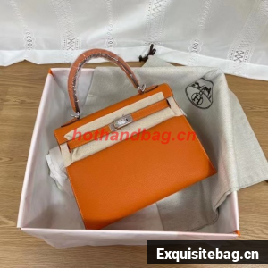 Hermes Kelly 25cm Shoulder Bags Epsom KL2755 orange&silver-Tone Metal