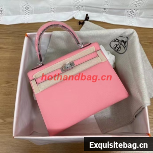 Hermes Kelly 25cm Shoulder Bags Epsom KL2755 pink&silver-Tone Metal