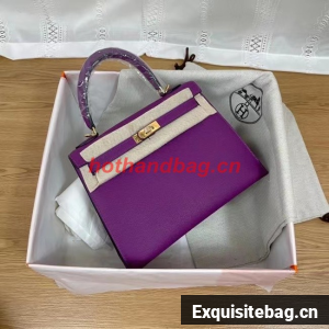 Hermes Kelly 25cm Shoulder Bags Epsom KL2755 purple&gold-Tone Metal