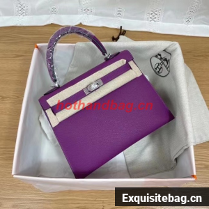 Hermes Kelly 25cm Shoulder Bags Epsom KL2755 purple&silver-Tone Metal