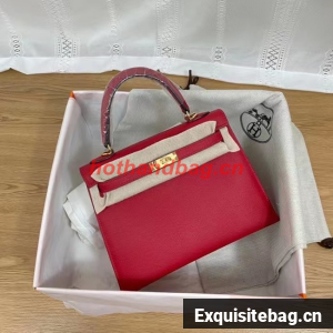 Hermes Kelly 25cm Shoulder Bags Epsom KL2755 red&gold-Tone Metal