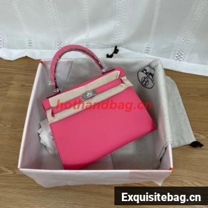 Hermes Kelly 25cm Shoulder Bags Epsom KL2755 rose&silver-Tone Metal