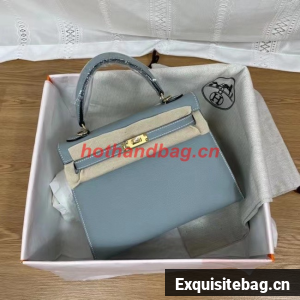 Hermes Kelly 25cm Shoulder Bags Epsom KL2755 sky blue&gold-Tone Metal