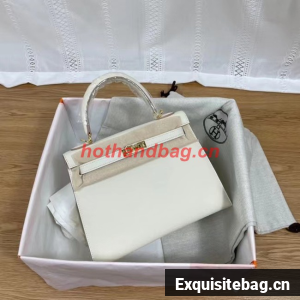 Hermes Kelly 25cm Shoulder Bags Epsom KL2755 white&gold