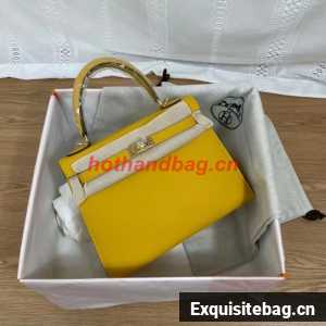 Hermes Kelly 25cm Shoulder Bags Epsom KL2755 yellow&gold-Tone Metal