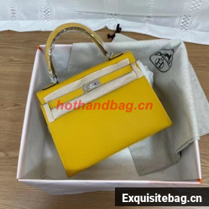 Hermes Kelly 25cm Shoulder Bags Epsom KL2755 yellow&silver-Tone Metal