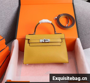 Hermes Kelly 25cm Shoulder Bags Original Epsom Leather KL2755 Yellow&Silver