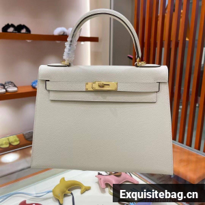 Hermes Kelly 28cm Shoulder Bags Epsom Leather KL28 creamy-white Gold hardware