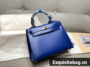 Hermes Kelly 28cm Shoulder Bags Smooth Box Leather KL28 Blue Gold-Tone