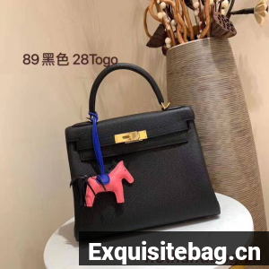 Hermes Kelly 28cm Shoulder Bags Togo Leather KL28 Black