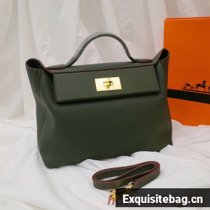 Hermes Kelly togo Leather Tote Bag H2424 Blackish green