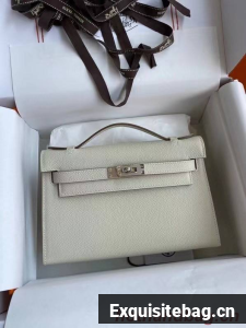 Hermes Original Epsom Leather KEL2278 Chalk&Silver-Tone Metal