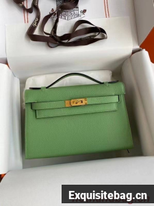 Hermes Original Epsom Leather KEL2278 green&gold-Tone Metal