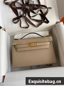Hermes Original Epsom Leather KEL2278 grey&gold-Tone Metal