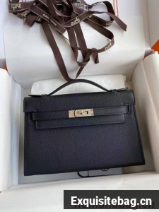 Hermes Original Epsom Leather KEL2278 black&Silver-Tone Metal