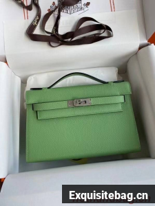 Hermes Original Epsom Leather KEL2278 green&Silver-Tone Metal