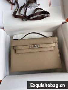 Hermes Original Epsom Leather KEL2278 grey&Silver-Tone Metal