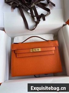 Hermes Original Epsom Leather KEL2278 orange&gold-Tone Metal