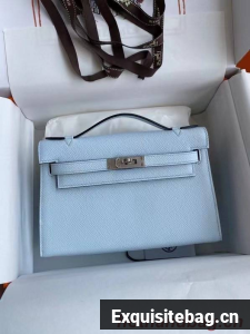 Hermes Original Epsom Leather KEL2278 sky blue&Silver-Tone Metal
