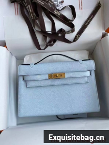 Hermes Original Epsom Leather KEL2278 sky blue&gold-Tone Metal