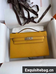 Hermes Original Epsom Leather KEL2278 yellow&Silver-Tone Metal