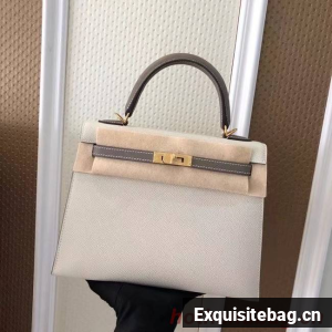 Hermes Original Epsom Leather KEL2578 white&grey