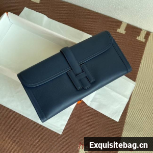 Hermes Original jige swift Leather Clutch 37088 Sapphire blue