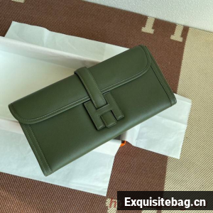 Hermes Original jige swift Leather Clutch 37088 blackish green
