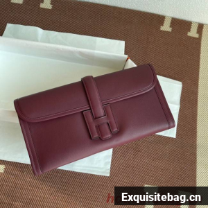 Hermes Original jige swift Leather Clutch 37088 claret