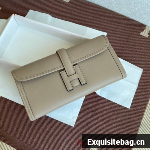 Hermes Original jige swift Leather Clutch 37088 light gray