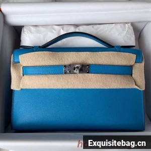Hermes Original swift Leather KEL2278 blue&Silver-Tone Metal