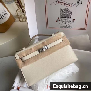 Hermes Original swift Leather KEL2278 white&Silver-Tone Metal