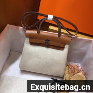Hermes mini Herbag Original Canvas Leather & Calfskin 45987 Offwhite&brown