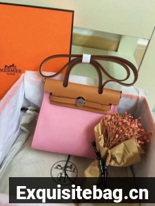Hermes mini Herbag Original Canvas Leather & Calfskin 45987 pink&brown