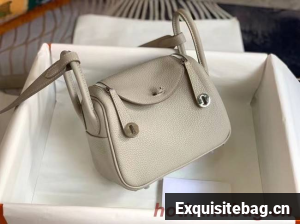 Hermes mini Lindy Original Togo Leather Bag OLD19 light grey