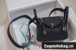 Hermes mini Lindy Togo Leather Bag LD19 black&Silver-Tone Metal
