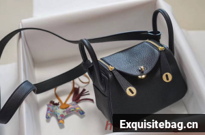 Hermes mini Lindy Togo Leather Bag LD19 black&gold-Tone Metal