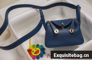 Hermes mini Lindy Togo Leather Bag LD19 blue&gold-Tone Metal