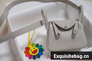 Hermes mini Lindy Togo Leather Bag LD19 grey&Silver-Tone Metal