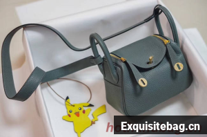 Hermes mini Lindy Togo Leather Bag LD19 light blue&gold-Tone Metal