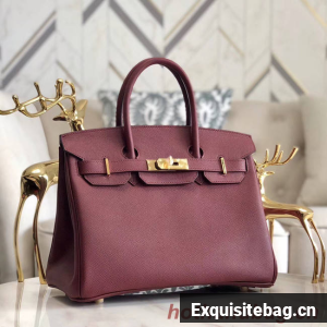 Hermes original Epsom Leather HB35O Burgundy&gold Metal