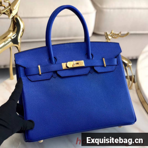 Hermes original Epsom Leather HB35O Electro optic blue&gold Metal