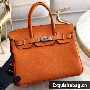 Hermes original Epsom Leather HB35O orange&silver Metal